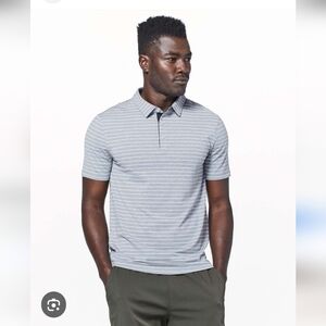 Lululemon Athletica Evolution Bunker Stripe Heathered Gray White Polo Shirt